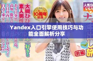 Yandex入口引擎使用技巧與功能全面解析分享